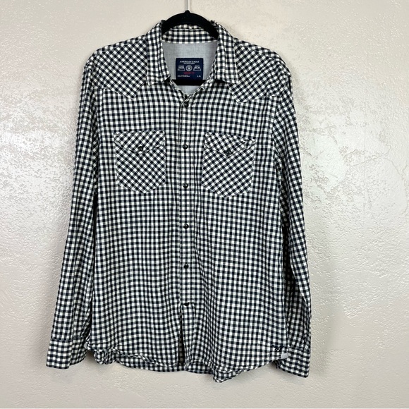 American Eagle Shirt Mens Large Vintage Fit Black Check Collared Snap Button‎ - Picture 1 of 14